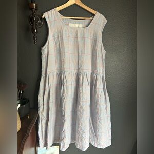 Not perfect linen Sleeveless Plaid smock dress